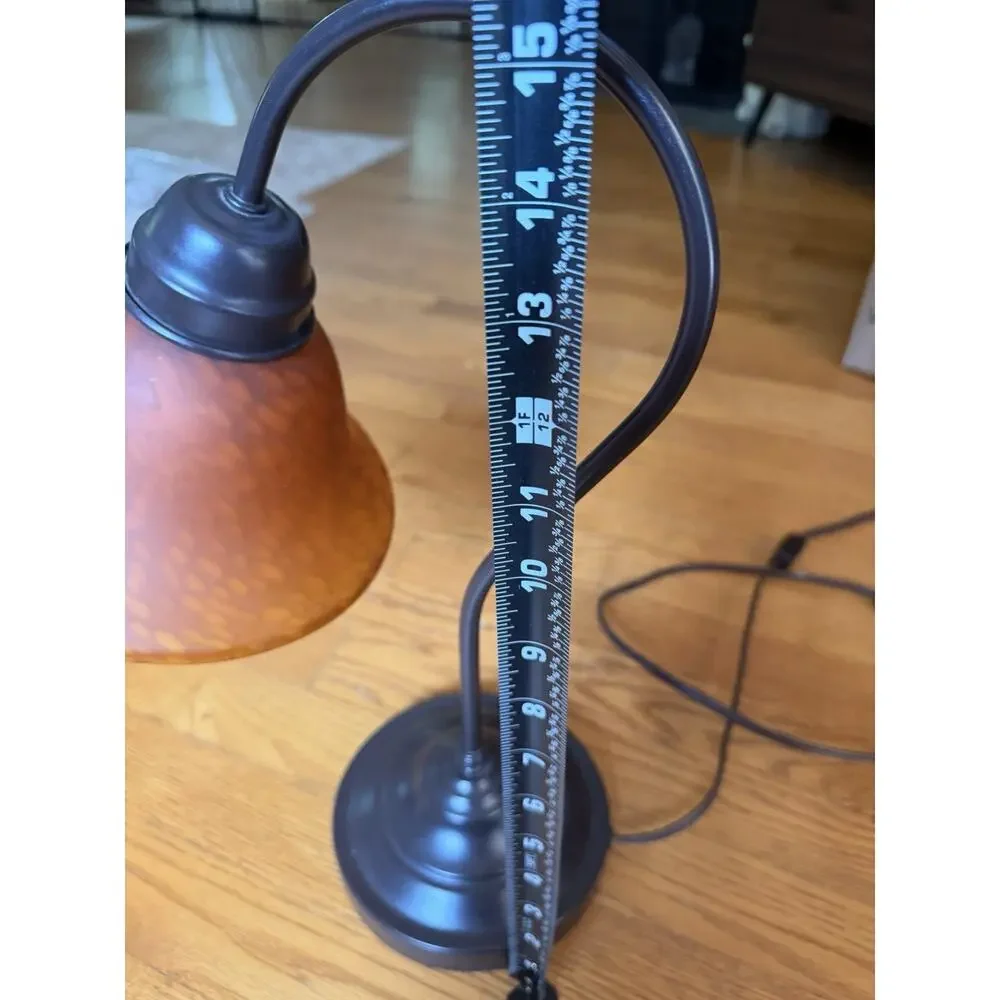 Vintage 1990’s Gooseneck Table Lamp Gold Speckled Art Glass Shade MCM Style